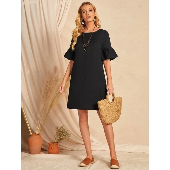 boho short sleeve Bell Cuff Tunic Dress black - Picture 4 of 5
